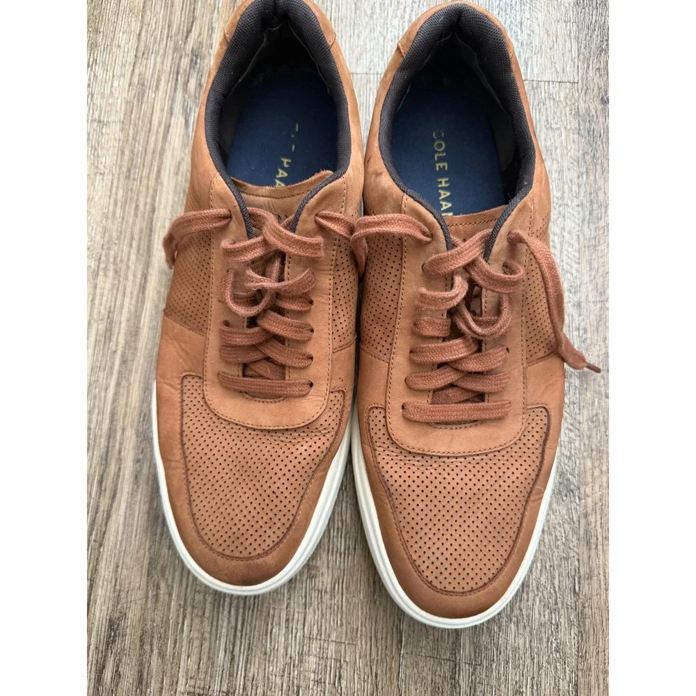 Cole Haan Grand Crosscourt Mens 12M British Tan Leather Perforated Sneakers C339